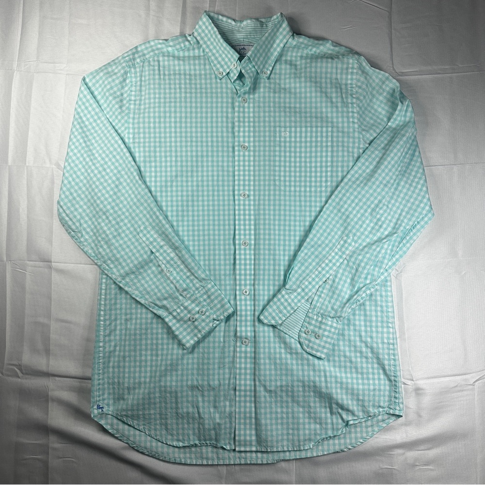 Southern Tide Classic Fit Button Up Men’s Shirt Size M - Teal/White Gingham 342